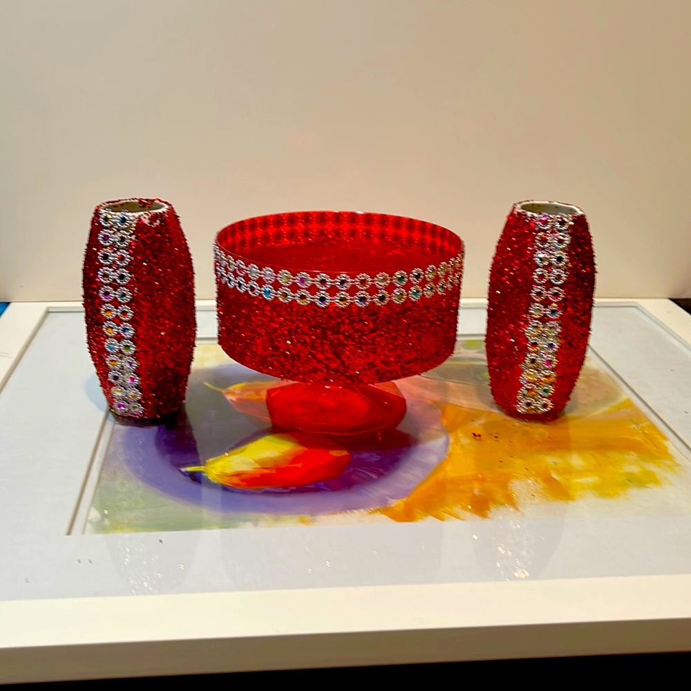 3 piece candle holder and candy dish
